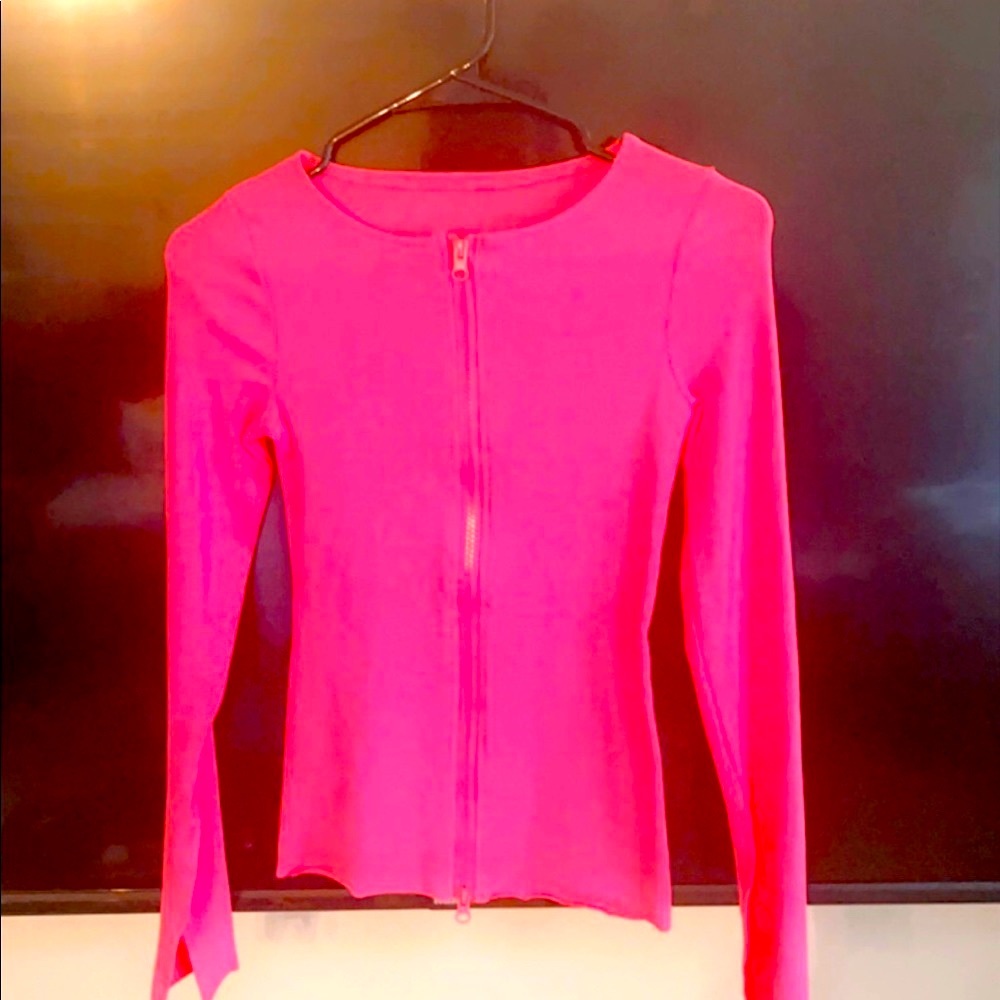 Zip Up Ribbed Knit Slim Top - Picture 2 of 3